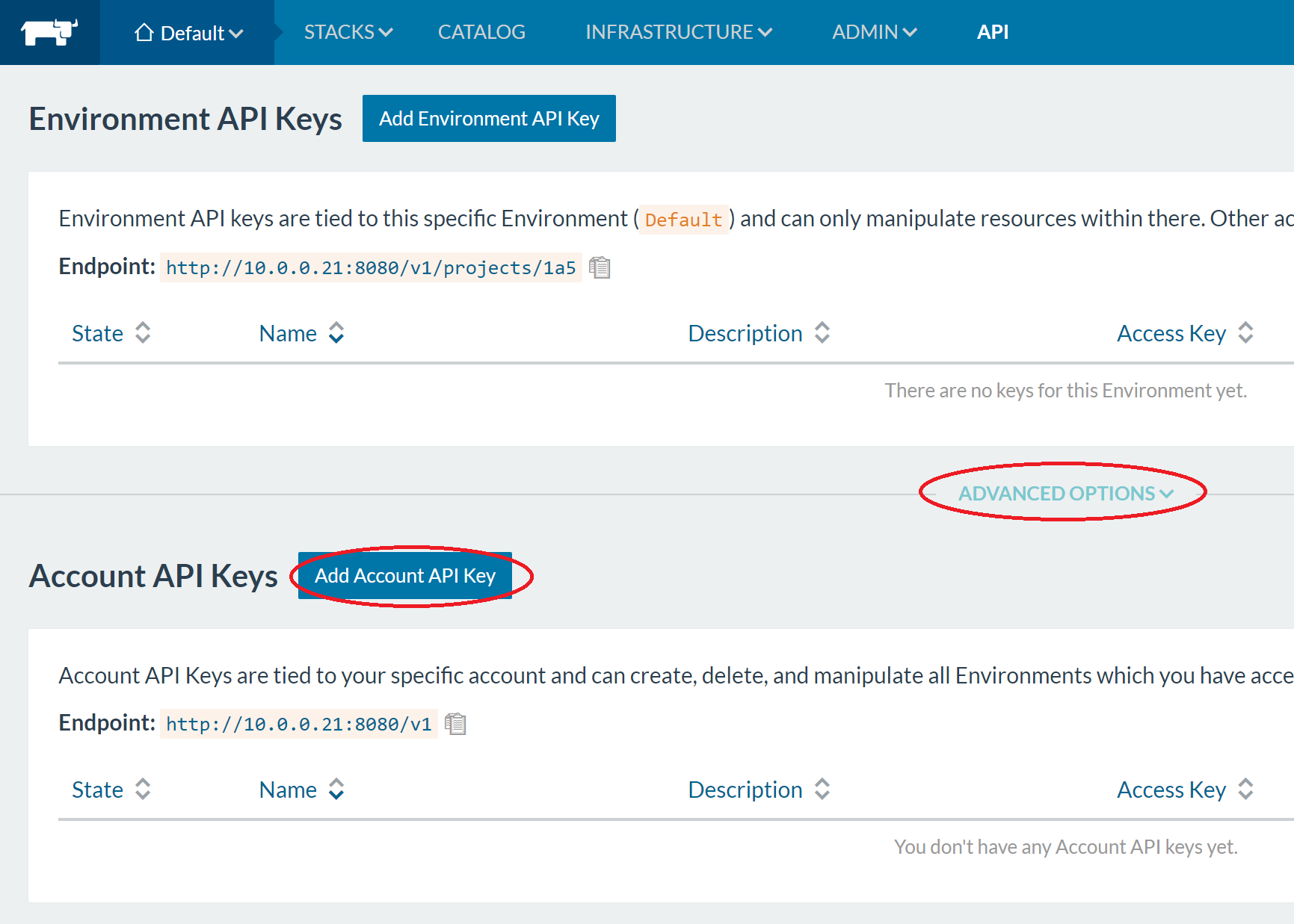 Create account based API key