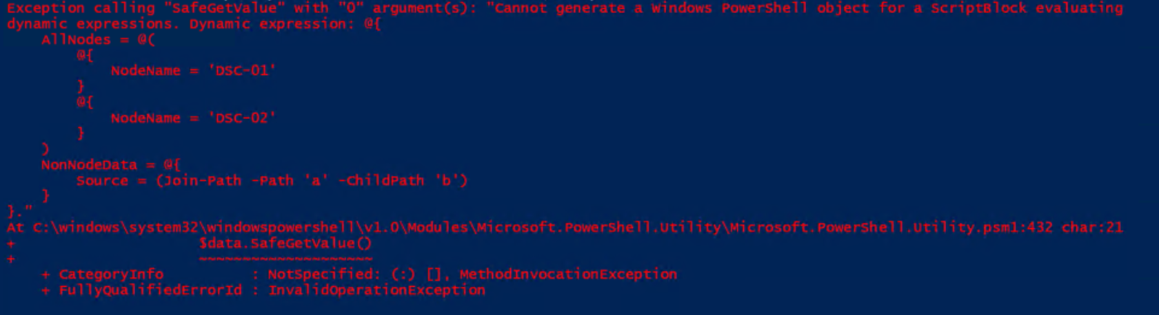 Exception caused by importing a PowerShell data file containing code
